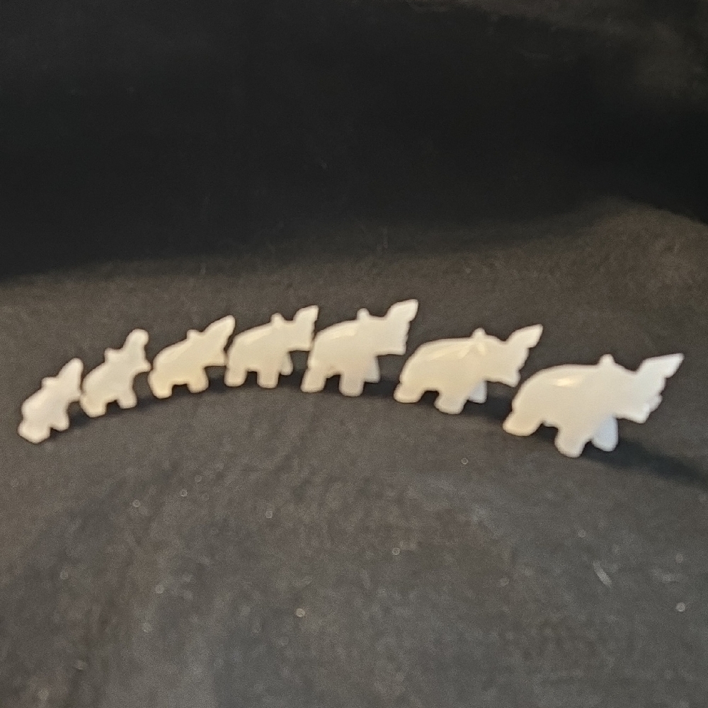 7 White Quartz Elephant Figurine Set